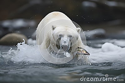 Polar bear hunting in water, Generative AI Stock Photo