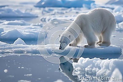 Polar bear on ice floe melting glacier Stock Photo
