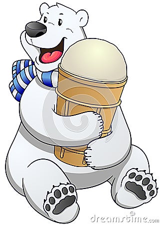 Polar bear label with ice cream. Vector Illustration. Vector Illustration