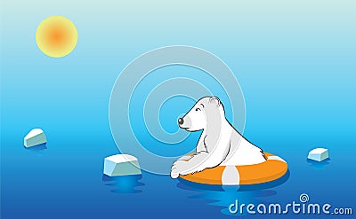 Polar Bear on a Lifebuoy Vector Illustration