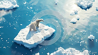 Polar bear on a melting iceberg in the Arctic Ocean. Climate change concept. Wildlife in danger. A serene yet poignant Stock Photo