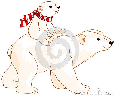 Polar Bear Mom and Baby Vector Illustration