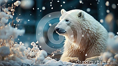 A polar bear in the night snowy tundra Stock Photo