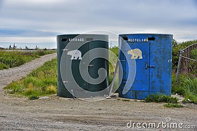 Polar bear proof garbage containers Stock Photo