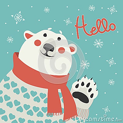Polar bear says hello Vector Illustration