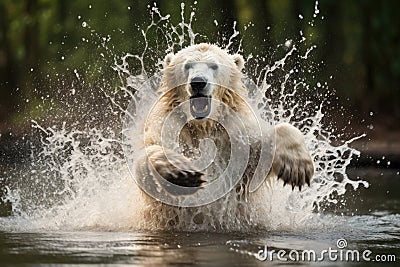 polar bear shaking off water after emerging from a cold swim Stock Photo