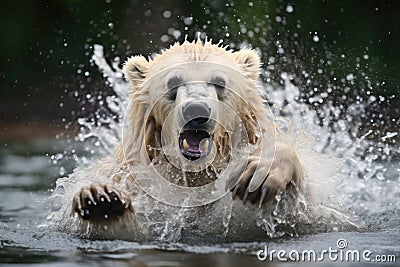 polar bear shaking off water after emerging from a cold swim Stock Photo