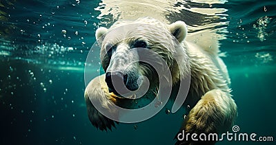 Polar Bear Submersion Swimming in Arctic Waters Stock Photo