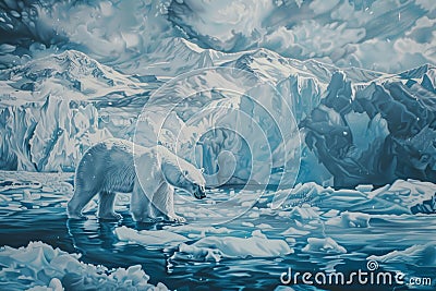 Polar Bear Swimming in Melting Glacier. Generative AI Stock Photo