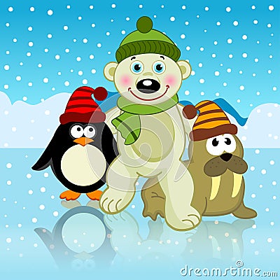 Polar bear walrus penguin friends Vector Illustration