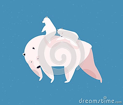 Polar bears family flat vector illustration. Motherhood, love and fondness, tenderness and affection concept. Cute Vector Illustration