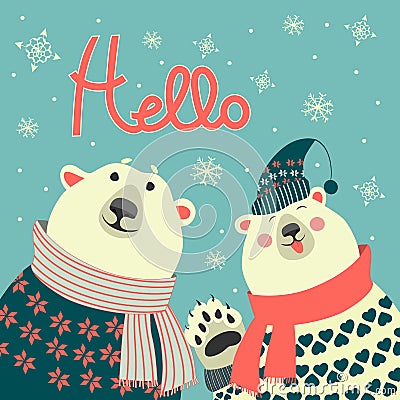 Polar bears say hello Vector Illustration