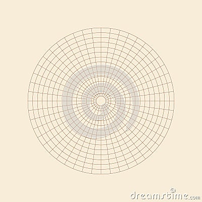 Polar coordinate circular grid isolated on white background. 360 degrees scale. Blank polar graph paper. Vector Vector Illustration