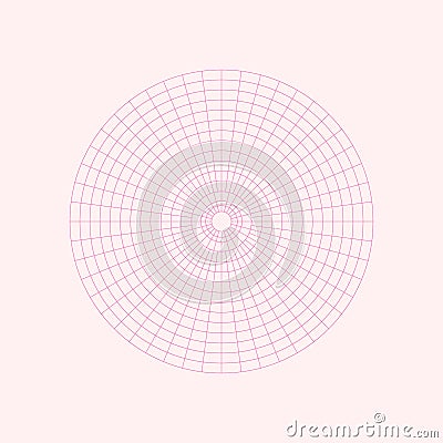 Polar coordinate circular grid isolated on white background. 360 degrees scale. Blank polar graph paper. Vector Vector Illustration