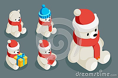 Polar white bear isometric christmas animal character winter new year 3d flat cartoon design vector illustration Vector Illustration