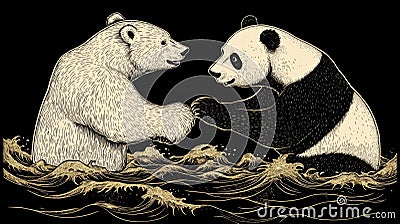A Polaris and Pandas data science package face off, symbolizing a challenge. Stock Photo