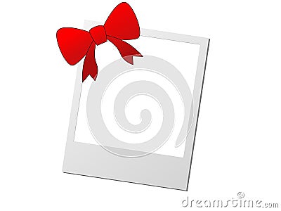 a polaroid card blank with red ribbon for Christmas on a transparent background . Vector Illustration