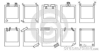 Polaroid photo frame line set memo messages vector Vector Illustration