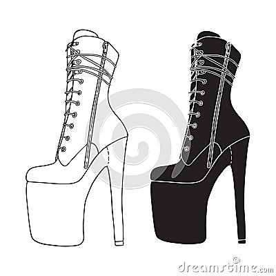 Pole dance high heels boots vector silhouette illustration. Erotic adult dance outline shoes clipart. Cut files shape, cricut Vector Illustration