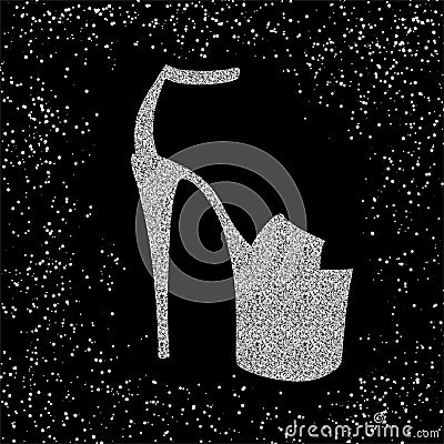 Pole dance shoes with silver glitter texture Cartoon Illustration