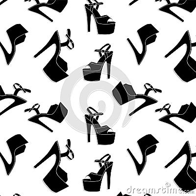 Pole dance stripper shoes. Vector exotic girls dancing platform heels pattern. Clubbing high heels for fitness, athlete Vector Illustration