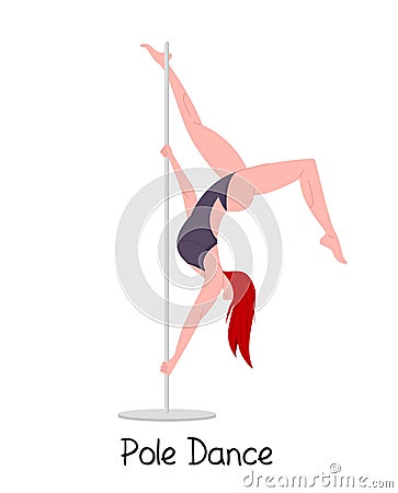 Pole dancer flexible girl training on pylon, vector cartoon illustration in flat style Vector Illustration