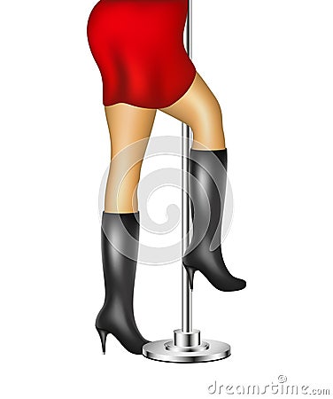 Pole dancer women with leather high boots Vector Illustration