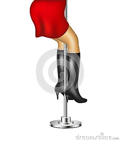 Pole dancer women with leather high boots Vector Illustration