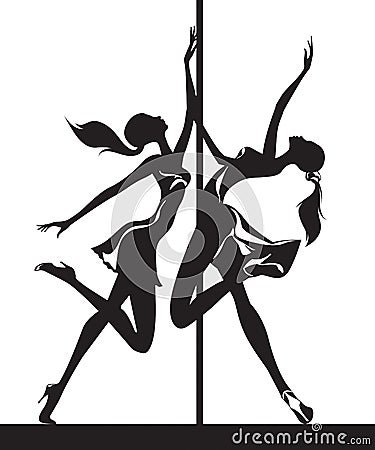 Pole dancers performance Vector Illustration
