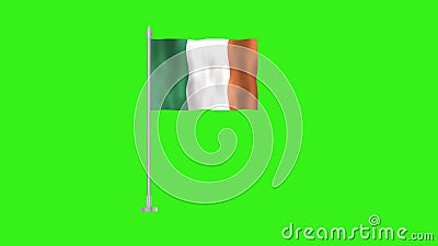 Pole Flag of Ireland, Ireland Pole flag waving in wind on Green Background. Ireland Flag, Flag of Ireland Stock Photo