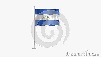 Pole Flag of Nicaragua, Nicaragua Pole flag waving in wind on White Background. Nicaragua Flag, Flag of Nicaragua Stock Photo