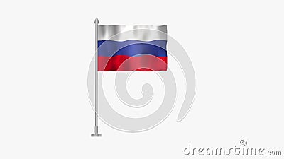 Pole Flag of Russia, Russia Pole flag waving in wind on White Background. Russia Flag, Flag of Russia Stock Photo