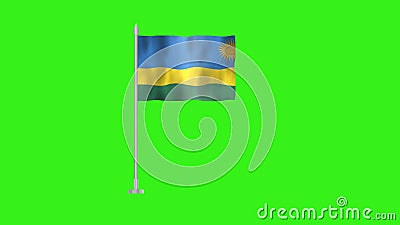 Pole Flag of Rwanda, Rwanda Pole flag waving in wind on Green Background. Rwanda Flag, Flag of Rwanda Stock Photo