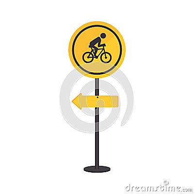 Pole with road sign with ride bike symbol Vector Illustration