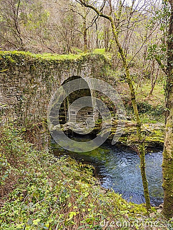 Polea roman and bridge, Villayon municipality, Asturias, Spain Stock Photo