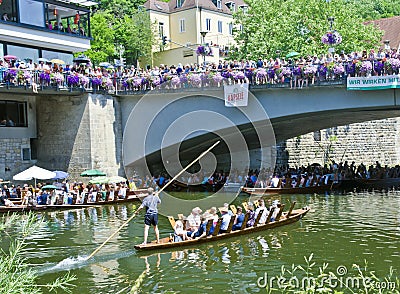 Poled boat race, Tubingen, Germany Editorial Stock Photo