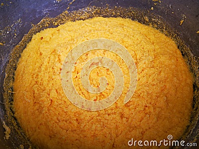 Polenta at the cauldron - romanian traditional Stock Photo