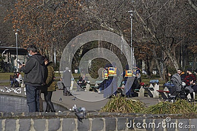 Police action against Hungarian restaurant workers protesting against closure restrictions. Impact of COVID-19 on the economy. Editorial Stock Photo