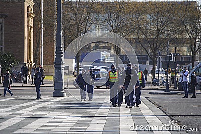 Police action against Hungarian restaurant workers protesting against closure restrictions. Impact of COVID-19 on the economy. Editorial Stock Photo