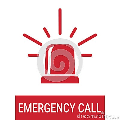 Police Or Ambulance Red Flasher Siren, Emergency Call Isolated On A White Background. Vector Icon Illustration. Vector Illustration