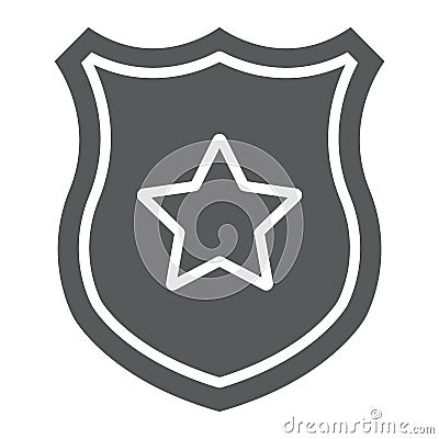 Police badge glyph icon, officer and law, shield with star sign, vector graphics, a solid pattern on a white background. Vector Illustration