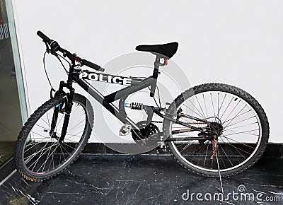 Police Bicycle Parking Indoor Stock Photo