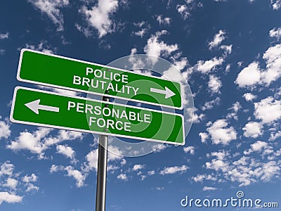 Police brutality personable force traffic sign Stock Photo