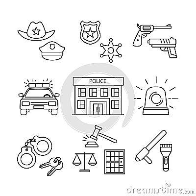 Police building, car, court and law enforcement Vector Illustration