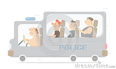 Police bus. Cartoon character. Vector Illustration