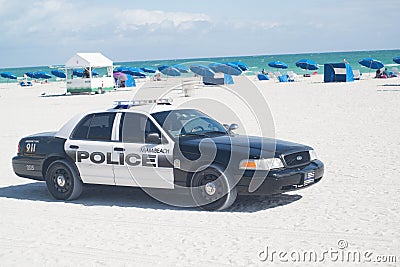 Police car on the beach Editorial Stock Photo