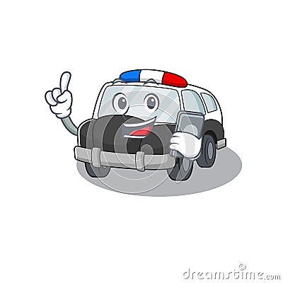 Police Car Cartoon design style speaking on a phone Vector Illustration