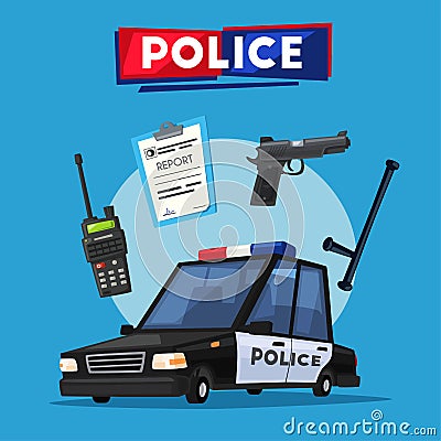 Police car. Cartoon vector illustration Vector Illustration