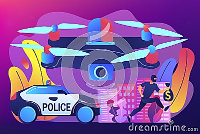 Law enforcement drones concept vector illustration. Vector Illustration