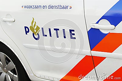 Police Car Dutch: Politie auto side view Editorial Stock Photo